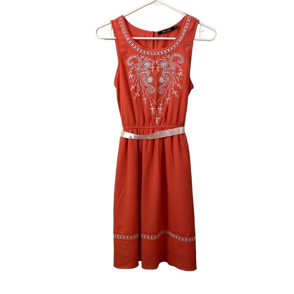 Doe & Rae orange lace dress sundress summer sleeveless ribbon bow party bright